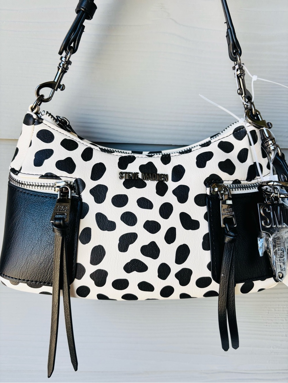 Steve Madden Cow Print Shoulder Bag Cream Black NWT Y2K